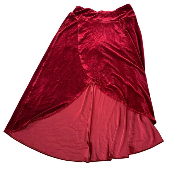 Red Velvet Asymmetrical Midi Skirt Large - Picture 1 of 7